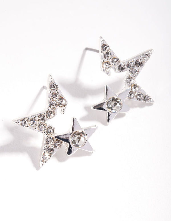 Silver Half Star Stud Earrings