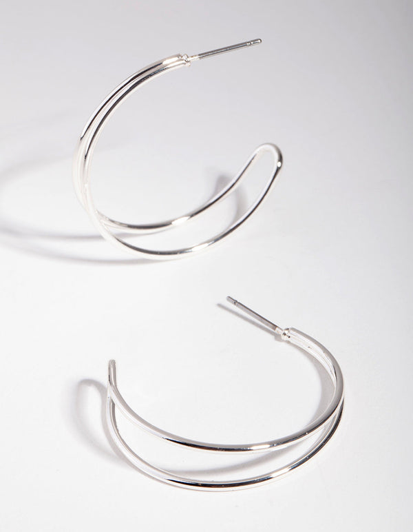 Silver Double Open Hoop Earrings