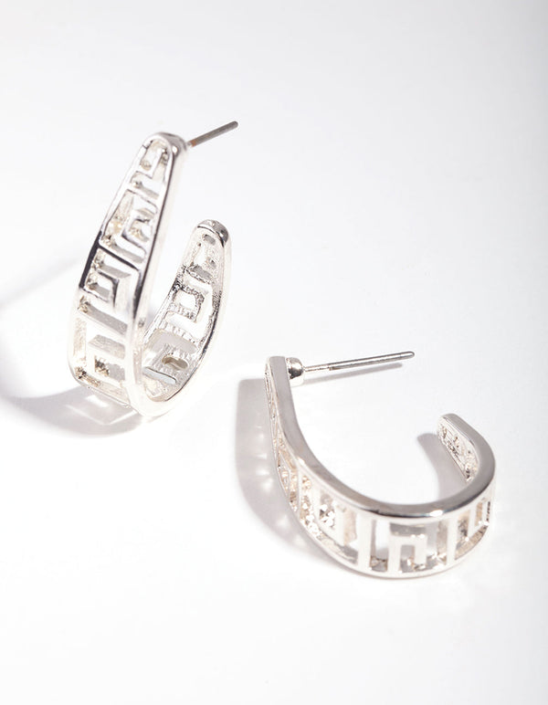 Silver Maze Key Hoop Earrings