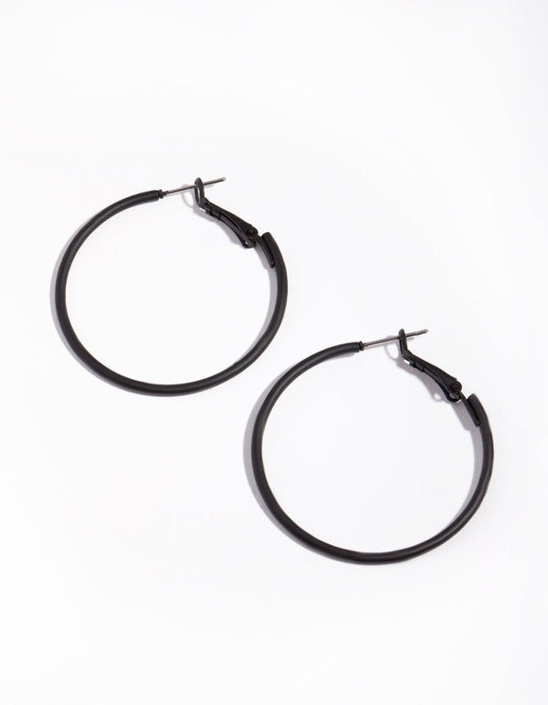 Matte Black Medium Fine Hoop Earrings
