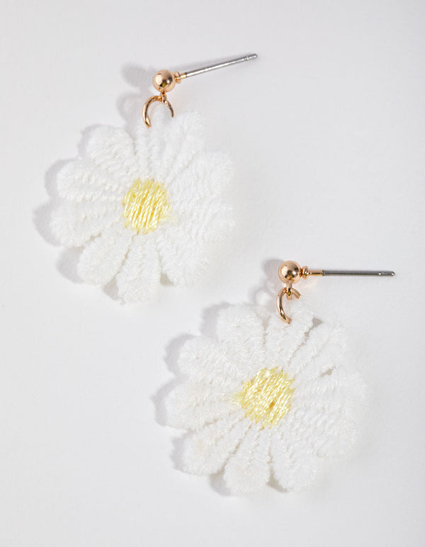 Gold Fabric Daisy Drop Earrings