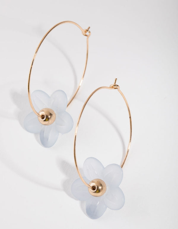 Gold Flower Through Hoop Earrings