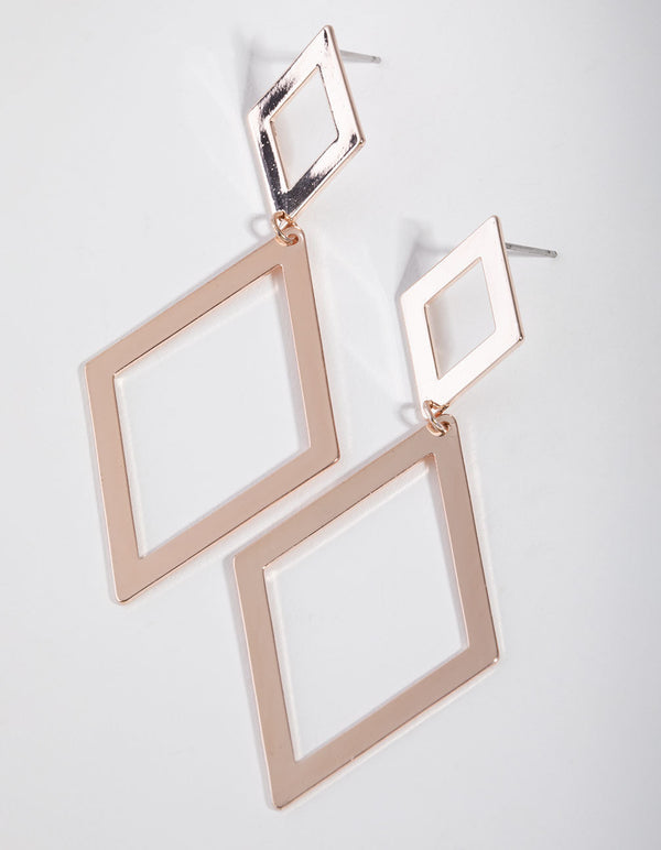 Rose Gold Tilted Square Drop Earrings