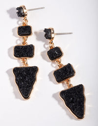 Gold Black Textured Geometric Stone Drop Earrings - link has visual effect only