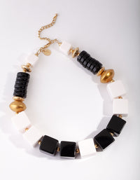 Black & Gold Statement Square Bead Necklace - link has visual effect only