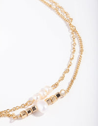 Gold & Pearl 2 Chain Anklet - link has visual effect only