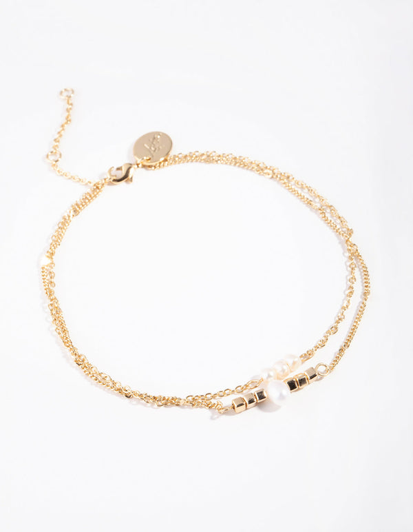 Gold & Pearl 2 Chain Anklet