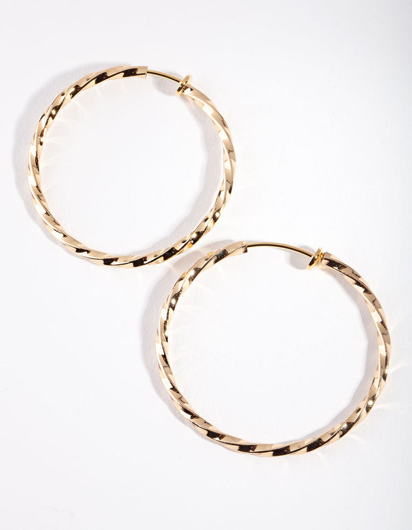 Gold Twist Clip On Hoop Earrings