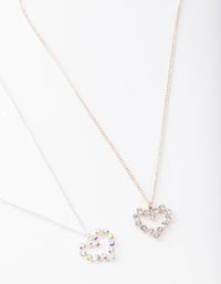 Mixed Metal Diamante Heart Necklace Pack - link has visual effect only