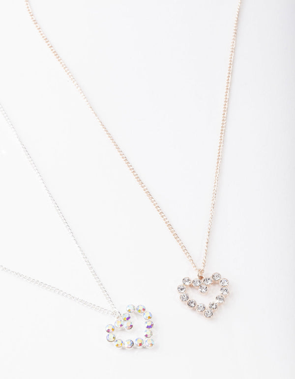 Mixed Metal Diamante Heart Necklace Pack