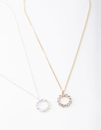 Mixed Metal Large Circle Diamante Necklace Pack - link has visual effect only