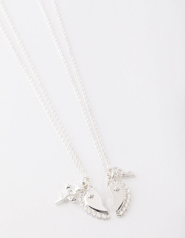 Silver Best Friend Half Heart Necklace Pack