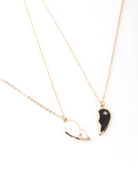 Gold Black & White Half Heart Yin & Yang Necklace Pack - link has visual effect only