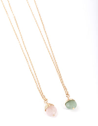 Gold Pink & Green Semi Precious Necklace Pack - link has visual effect only