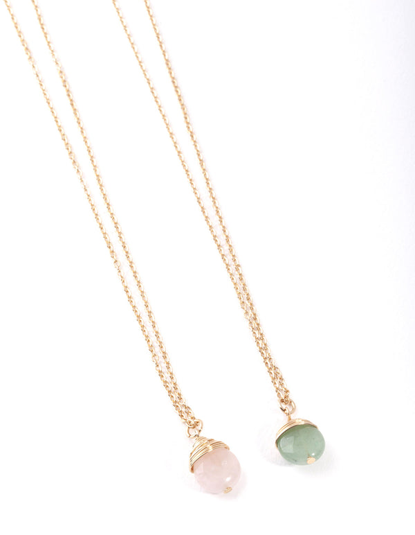 Gold Pink & Green Semi Precious Necklace Pack