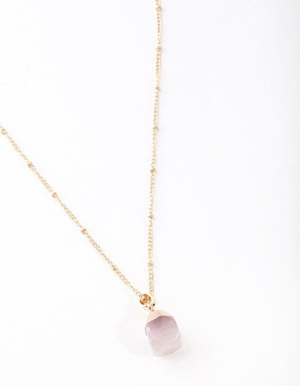 Gold Pink Semi Precious Stone Necklace