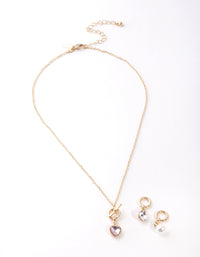Gold Pearl & Diamante Heart Charm Necklace - link has visual effect only