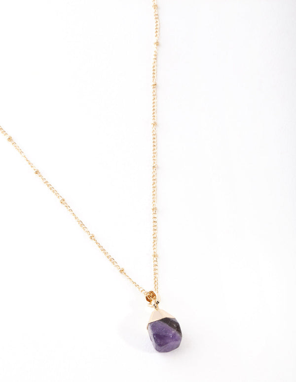 Gold Purple Semi Precious Stone Necklace