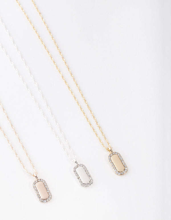 Mixed Metal Diamante Tag Necklace Pack