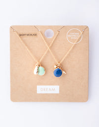 Gold Blue & Turquoise Stone Charm Necklace Pack - link has visual effect only