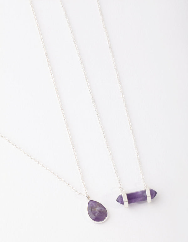 Silver Purple Teardrop & Shard Necklace Pack
