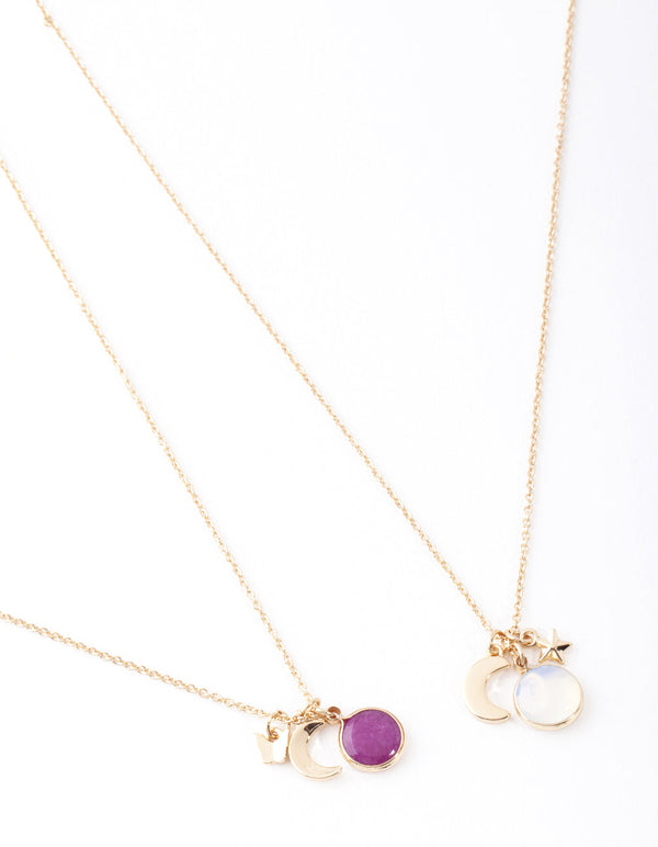 Gold Purple Semi Precious Stone Star Necklace Pack