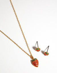 Gold Diamante Strawberry Necklace & Earrings Set - link has visual effect only