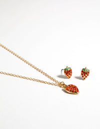 Gold Diamante Strawberry Necklace & Earrings Set - link has visual effect only