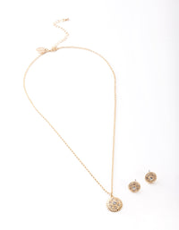 Gold Diamante Textured Necklace & Earring Set - link has visual effect only