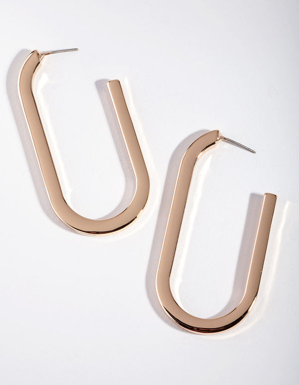Gold Large Rounded Rectangle Hoop Earrings
