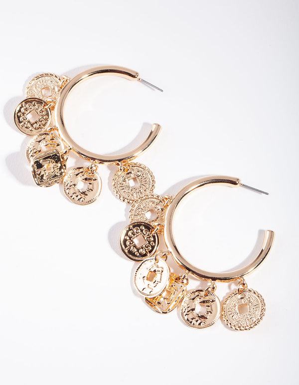 Gold Multi Coin Hoop Earrings