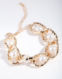 Gold Link & Pearl Bracelet - link has visual effect only