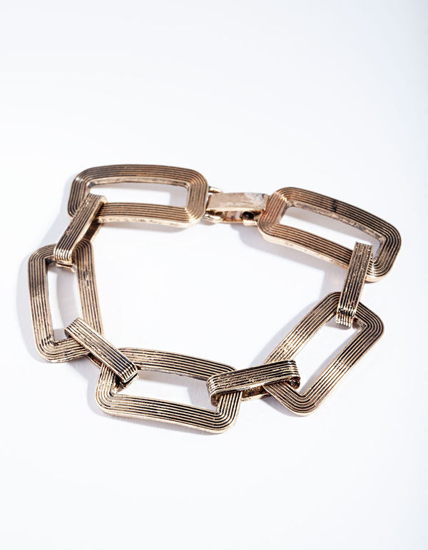 Textured Rectangle Link Bracelet