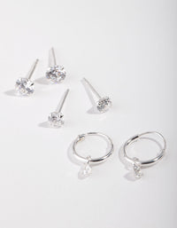 Sterling Silver Cubic Zirconia Stud & Hoop Earring Pack - link has visual effect only