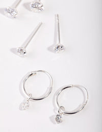 Sterling Silver Cubic Zirconia Stud & Hoop Earring Pack - link has visual effect only