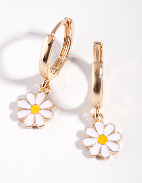 Gold Daisy Huggie Earrings
