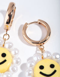Gold Smiley Pearl Drop Earrings - link has visual effect only