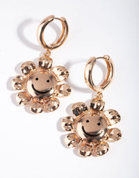Gold Smiley Flower Drop Earrings - link has visual effect only