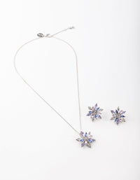 Rhodium Flower Earring & Necklace Set - link has visual effect only