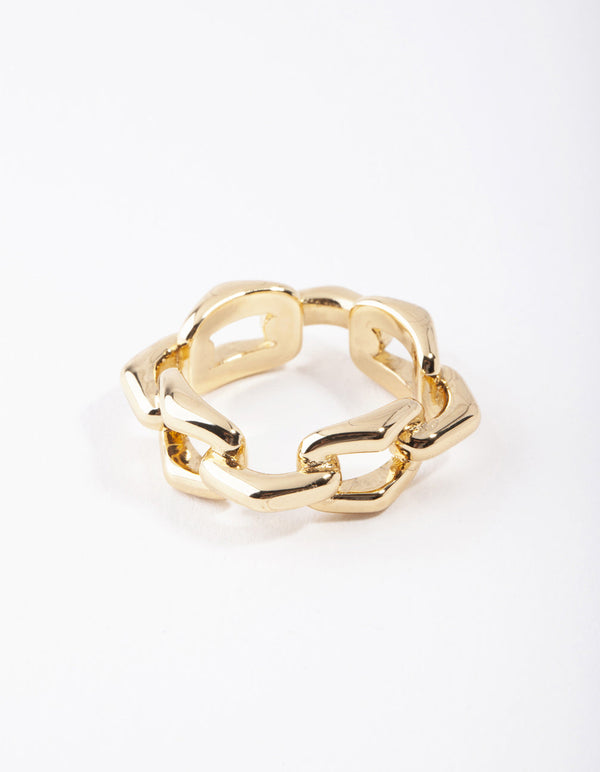 Gold Plated Rectangle Link Ring