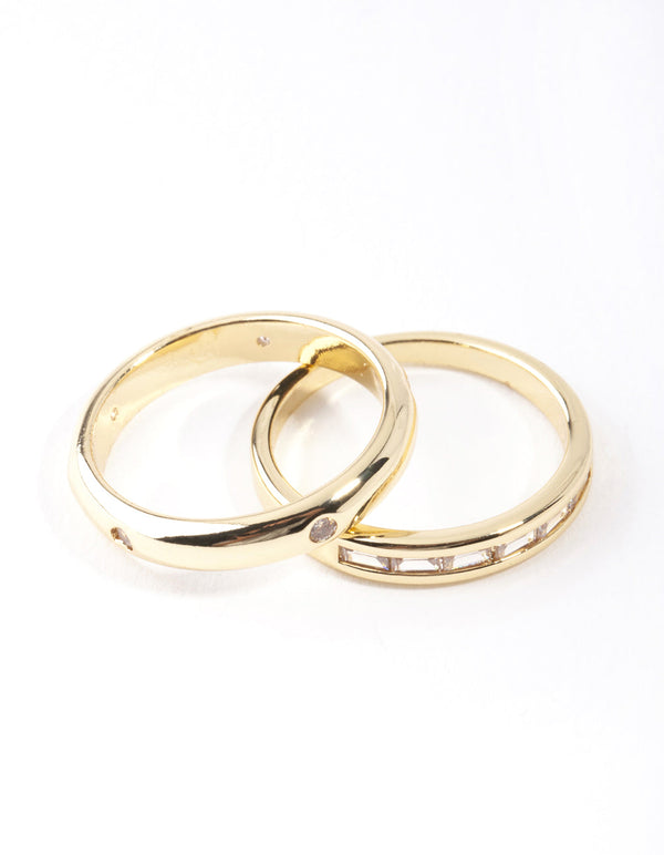 Gold Plated Diamante Stone Ring Pack