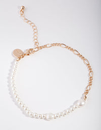 Gold Freshwater Pearl Figaro Chain Anklet - link has visual effect only