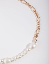 Gold Freshwater Pearl Figaro Chain Anklet - link has visual effect only