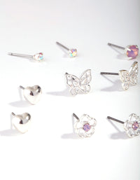Kids Silver Butterfly & Flower 6-Pack Earring - link has visual effect only