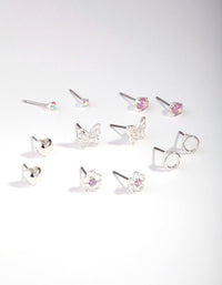 Kids Silver Butterfly & Flower 6-Pack Earring - link has visual effect only