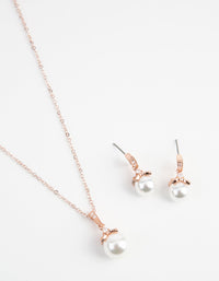 Rose Gold Classic Pearl Necklace & Earrings Set - link has visual effect only