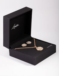 Gold Pave Circle Necklace & Earrings - link has visual effect only