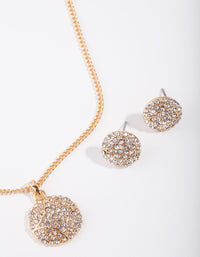 Gold Pave Circle Necklace & Earrings - link has visual effect only