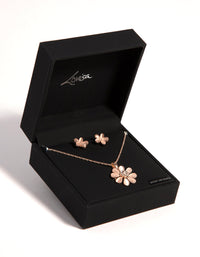 Rose Gold Daisy Catetye Necklace & Earrings Set - link has visual effect only
