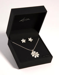 Silver Daisy Cateye Necklace & Earrings Set - link has visual effect only